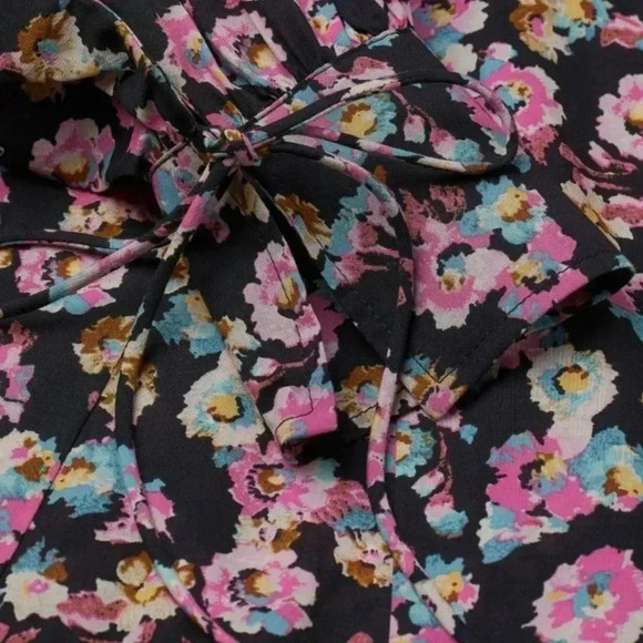 H&M Floral Mini Dress Dark Cottagecore Boho Peasant Flounce Scallop Collared  M - Picture 6 of 10